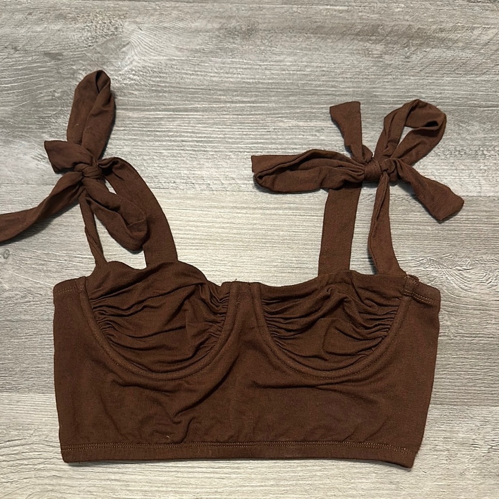 Adika Brown Ruched Bustier Tank Top
